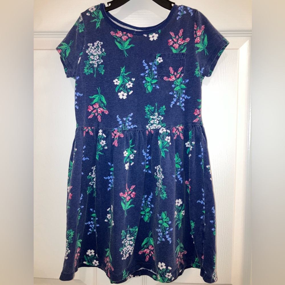 Coastal Floral Sundress in Deep Navy Blue, Front Accent Pocket, Carter’s 5T